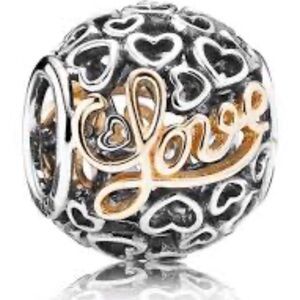 Pandora Two-Tone "Love" Heart Charm - Silver and Gold